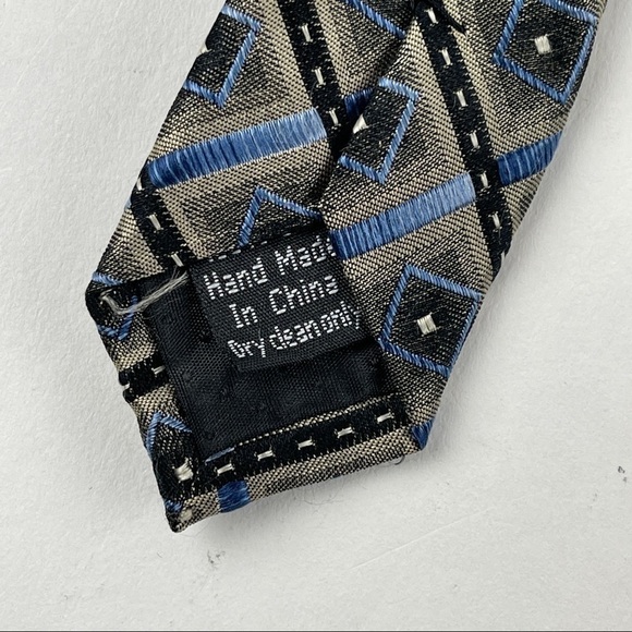Platinum Designs Tie Mens Blue Silver Plaid - Picture 2 of 5